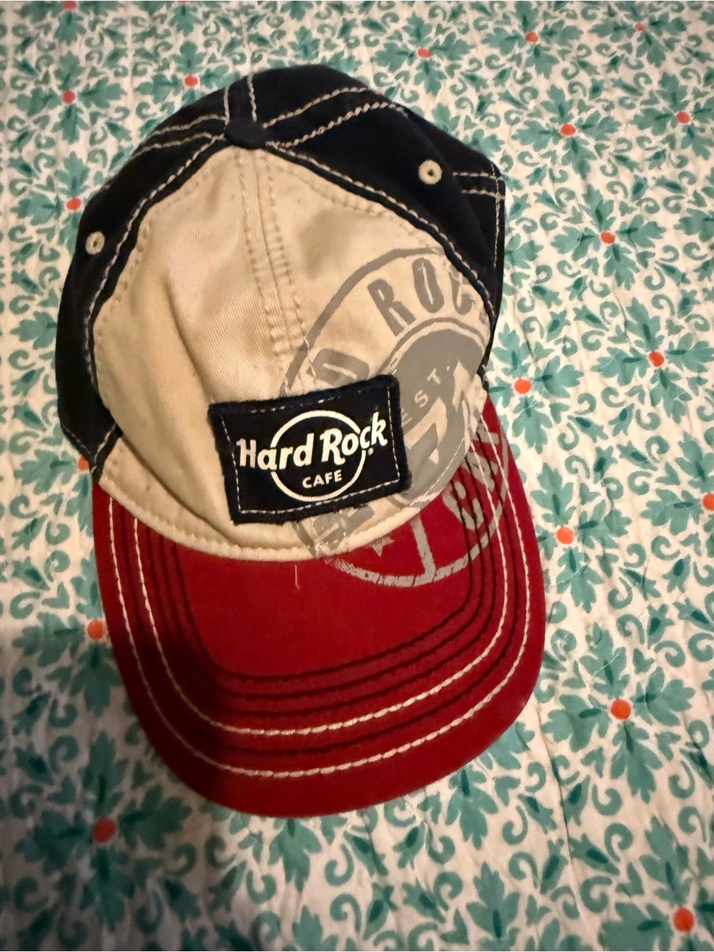 Hard Rock Cafe Kids Tri-Color Baseball Cap - Red, Navy & Beige